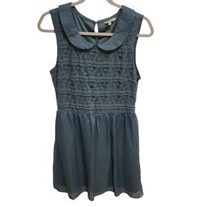 Kiss & Cry Women's Teal Lace Peter Pan Collar Sleeveless Dress XL